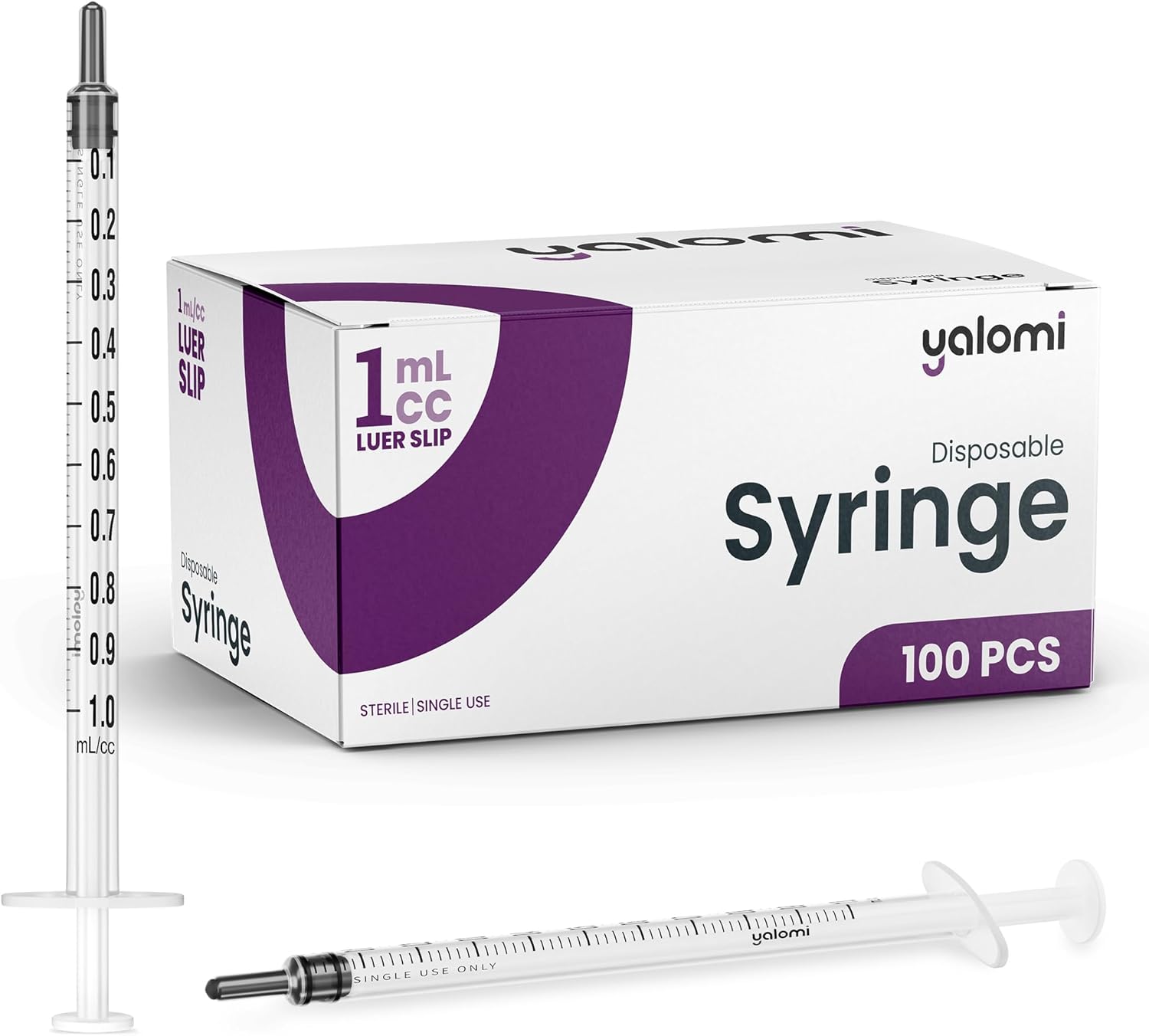 Yalomi 1mL Luer Slip Syringes (100-pack, no needle)
